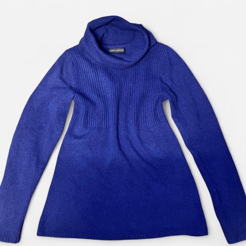 Y2K Blue Babydoll 100% cashmere Turtleneck Sweater XS Abercrombie Style